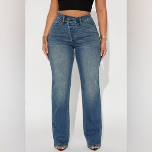 Fashion Nova Blue Crossover Straight Leg Jeans